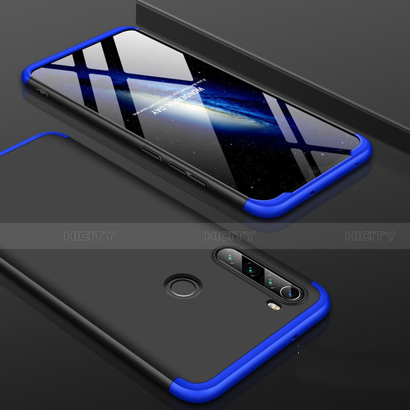 Funda Dura Plastico Rigida Carcasa Mate Frontal y Trasera 360 Grados P01 para Xiaomi Redmi Note 8 (2021) Azul y Negro