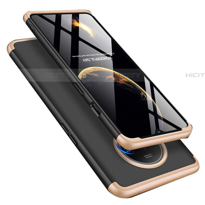 Funda Dura Plastico Rigida Carcasa Mate Frontal y Trasera 360 Grados P02 para OnePlus 7T Oro y Negro