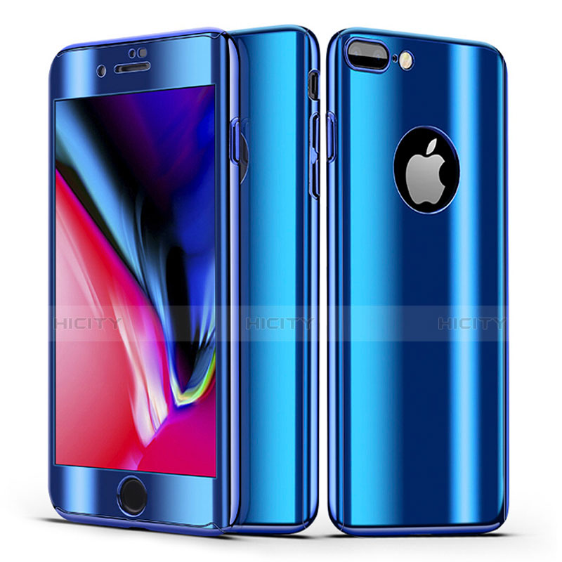 Funda Dura Plastico Rigida Carcasa Mate Frontal y Trasera 360 Grados para Apple iPhone 8 Plus Azul