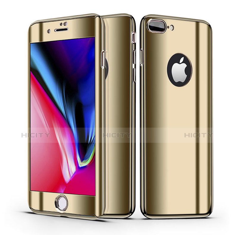Funda Dura Plastico Rigida Carcasa Mate Frontal y Trasera 360 Grados para Apple iPhone 8 Plus Oro
