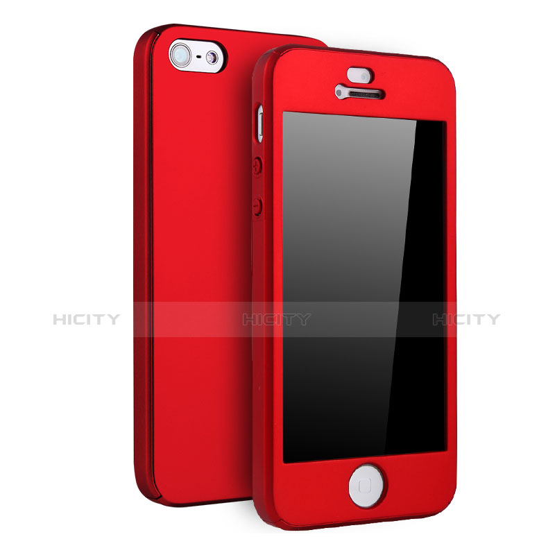 Funda Dura Plastico Rigida Carcasa Mate Frontal y Trasera 360 Grados para Apple iPhone SE Rojo