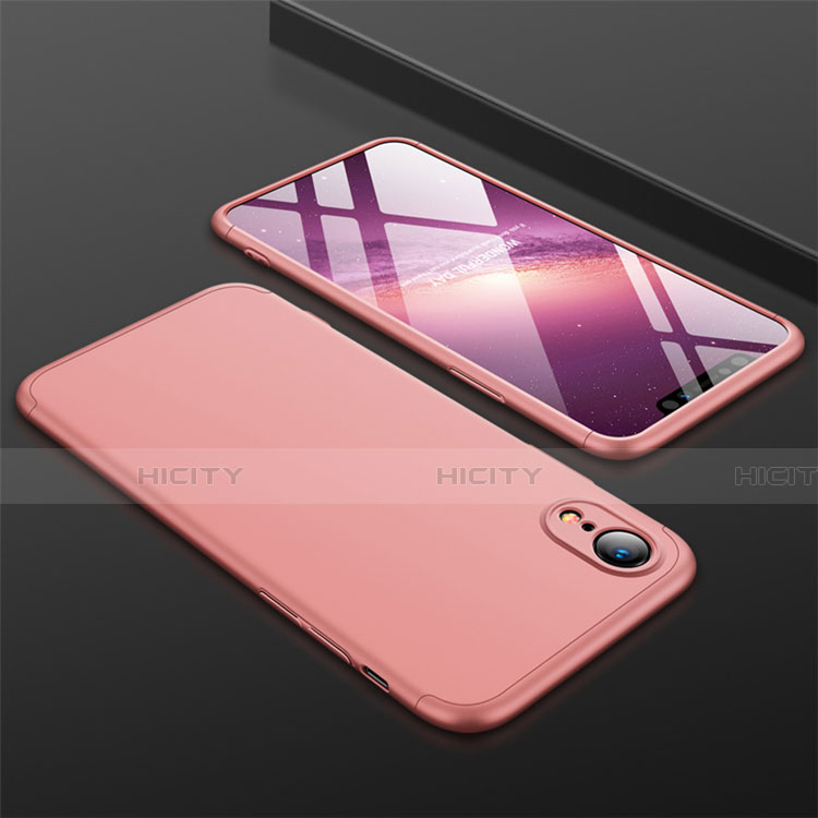 Funda Dura Plastico Rigida Carcasa Mate Frontal y Trasera 360 Grados para Apple iPhone XR Oro Rosa