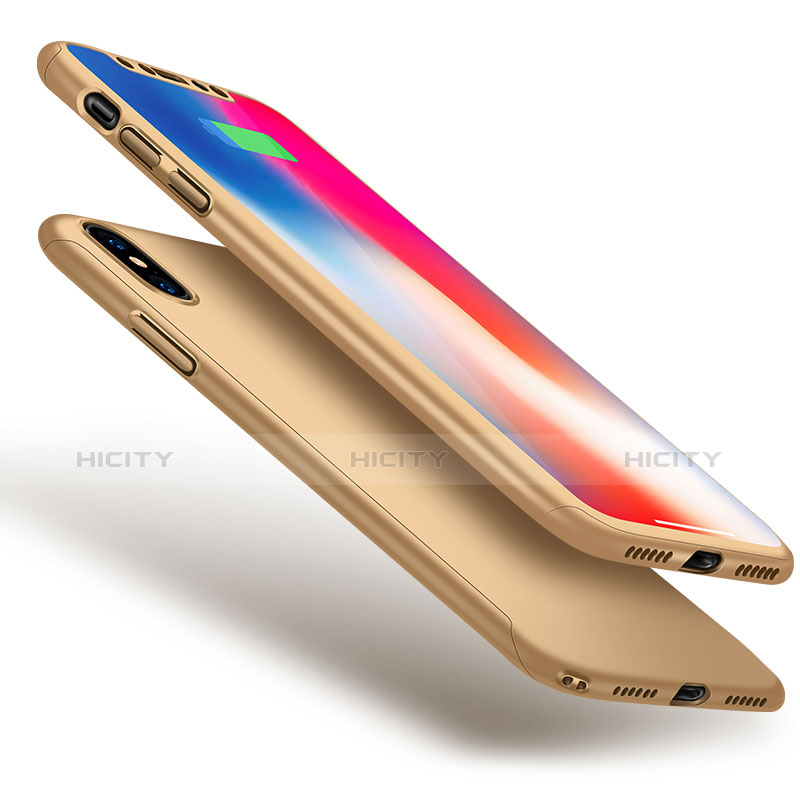 Funda Dura Plastico Rigida Carcasa Mate Frontal y Trasera 360 Grados para Apple iPhone Xs Oro