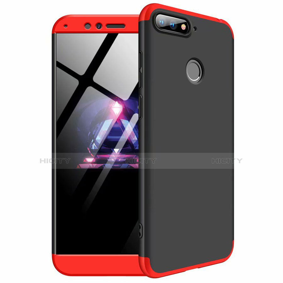 Funda Dura Plastico Rigida Carcasa Mate Frontal y Trasera 360 Grados para Huawei Enjoy 8e Rojo y Negro