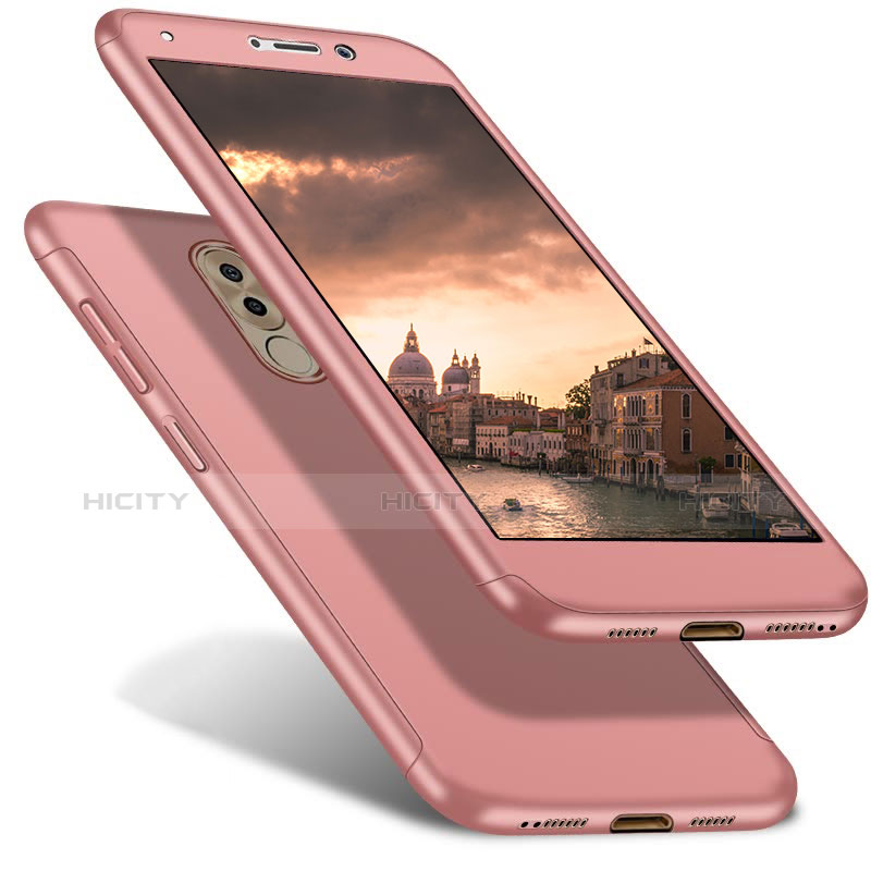 Funda Dura Plastico Rigida Carcasa Mate Frontal y Trasera 360 Grados para Huawei Honor 6X Pro Oro Rosa