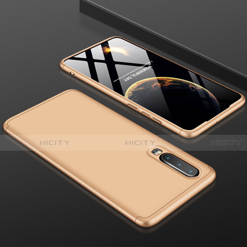 Funda Dura Plastico Rigida Carcasa Mate Frontal y Trasera 360 Grados para Huawei P30 Oro