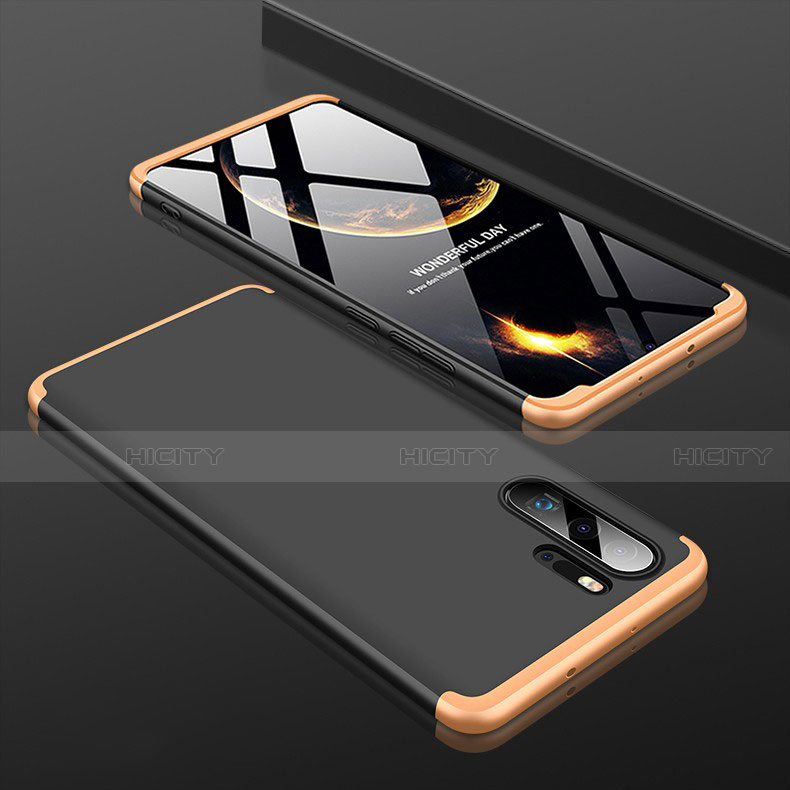 Funda Dura Plastico Rigida Carcasa Mate Frontal y Trasera 360 Grados para Huawei P30 Pro Oro y Negro