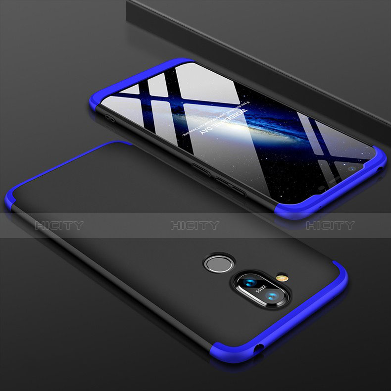 Funda Dura Plastico Rigida Carcasa Mate Frontal y Trasera 360 Grados para Nokia X7 Azul y Negro