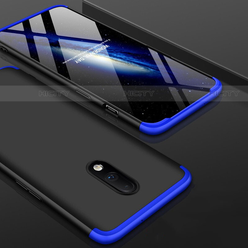 Funda Dura Plastico Rigida Carcasa Mate Frontal y Trasera 360 Grados para OnePlus 7 Azul y Negro