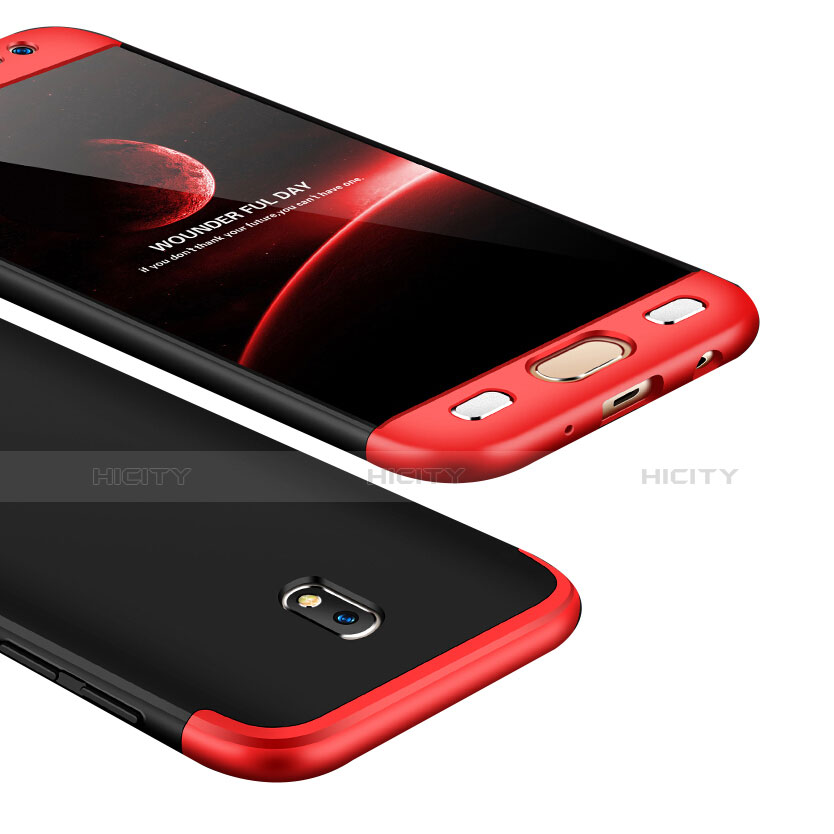 Funda Dura Plastico Rigida Carcasa Mate Frontal y Trasera 360 Grados para Samsung Galaxy J5 (2017) Duos J530F Rojo y Negro