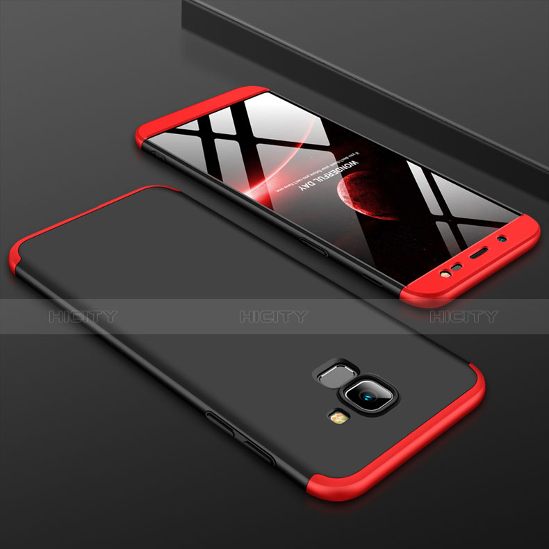 Funda Dura Plastico Rigida Carcasa Mate Frontal y Trasera 360 Grados para Samsung Galaxy J6 (2018) J600F Rojo y Negro