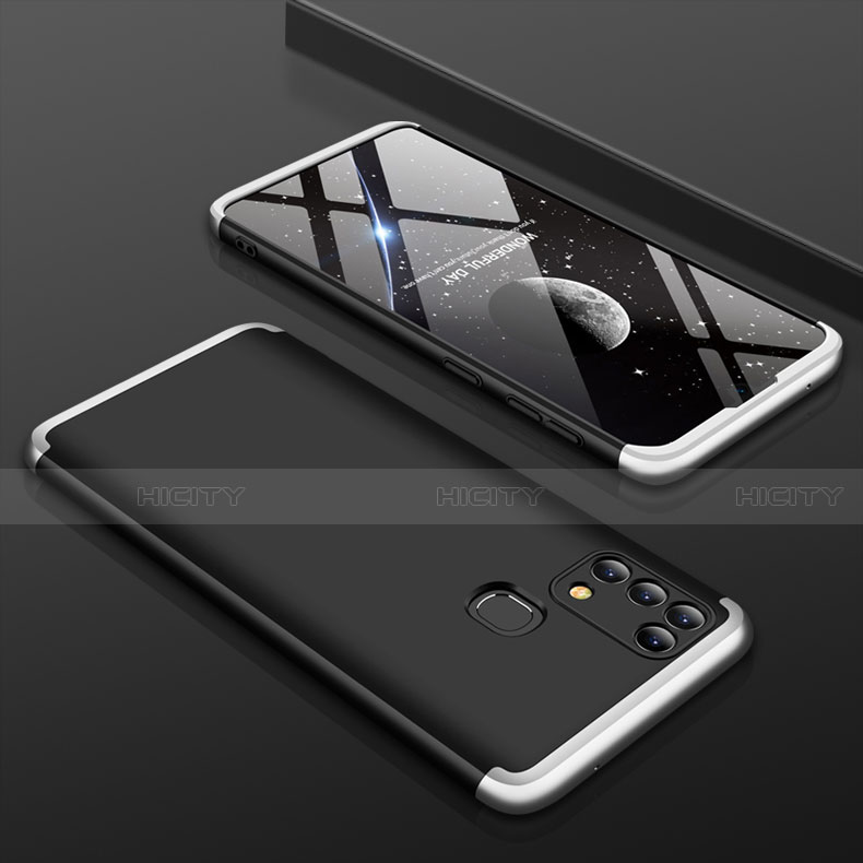 Funda Dura Plastico Rigida Carcasa Mate Frontal y Trasera 360 Grados para Samsung Galaxy M21s Plata y Negro
