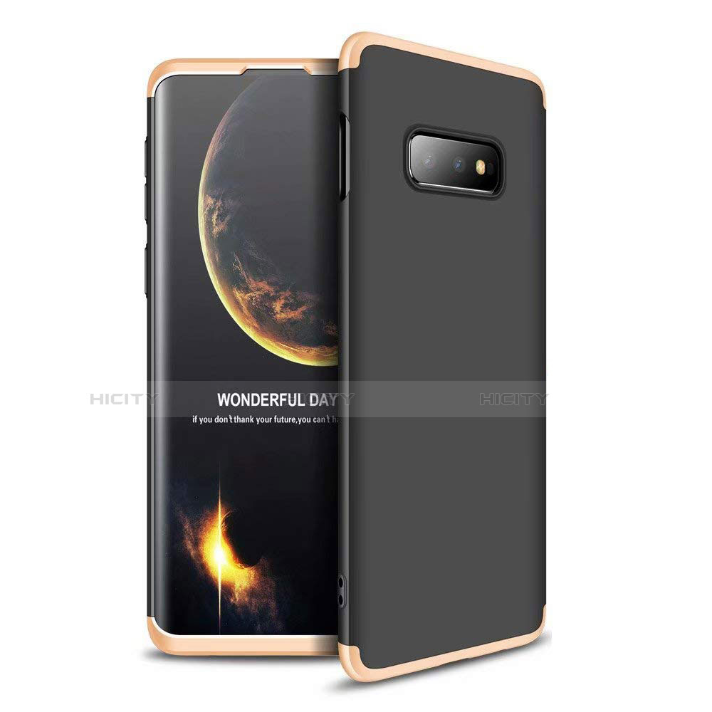 Funda Dura Plastico Rigida Carcasa Mate Frontal y Trasera 360 Grados para Samsung Galaxy S10e Oro y Negro