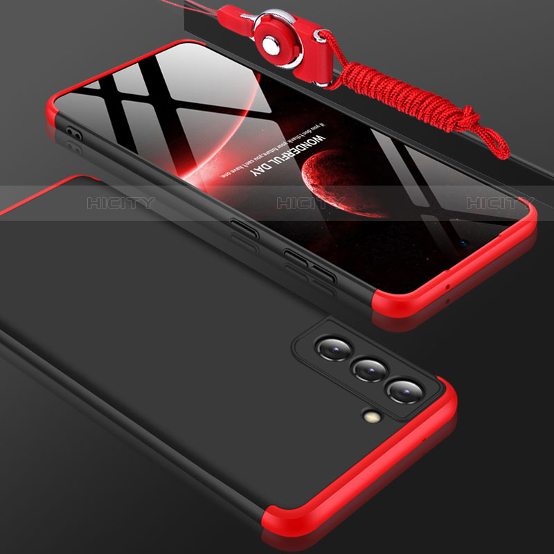 Funda Dura Plastico Rigida Carcasa Mate Frontal y Trasera 360 Grados para Samsung Galaxy S21 FE 5G Rojo y Negro