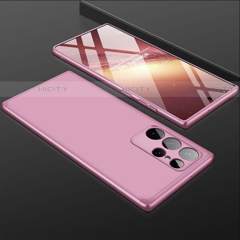Funda Dura Plastico Rigida Carcasa Mate Frontal y Trasera 360 Grados para Samsung Galaxy S22 Ultra 5G Oro Rosa