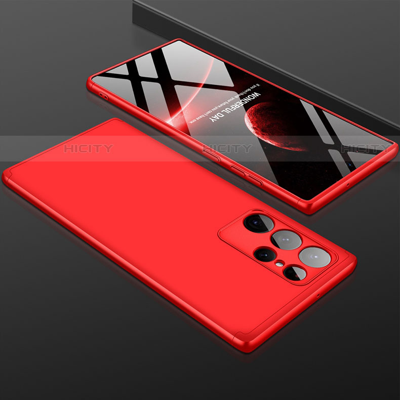 Funda Dura Plastico Rigida Carcasa Mate Frontal y Trasera 360 Grados para Samsung Galaxy S22 Ultra 5G Rojo