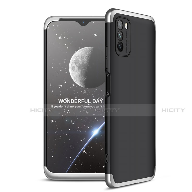 Funda Dura Plastico Rigida Carcasa Mate Frontal y Trasera 360 Grados para Xiaomi Poco M3 Plata y Negro