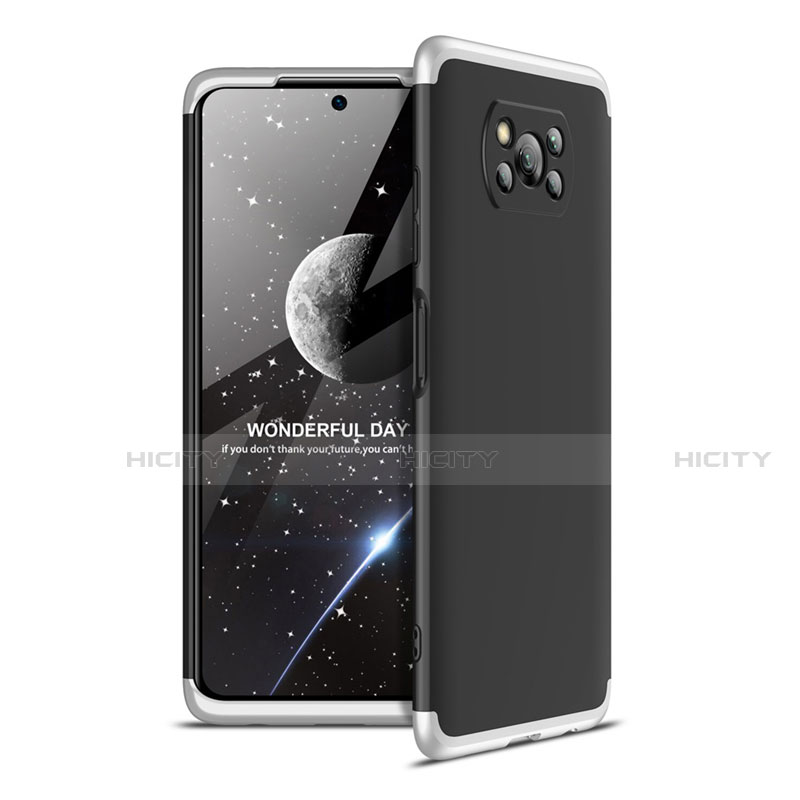 Funda Dura Plastico Rigida Carcasa Mate Frontal y Trasera 360 Grados para Xiaomi Poco X3 NFC Plata y Negro