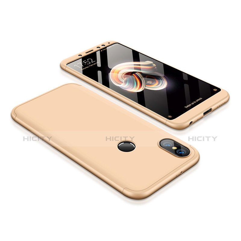 Funda Dura Plastico Rigida Carcasa Mate Frontal y Trasera 360 Grados para Xiaomi Redmi Note 5 Oro