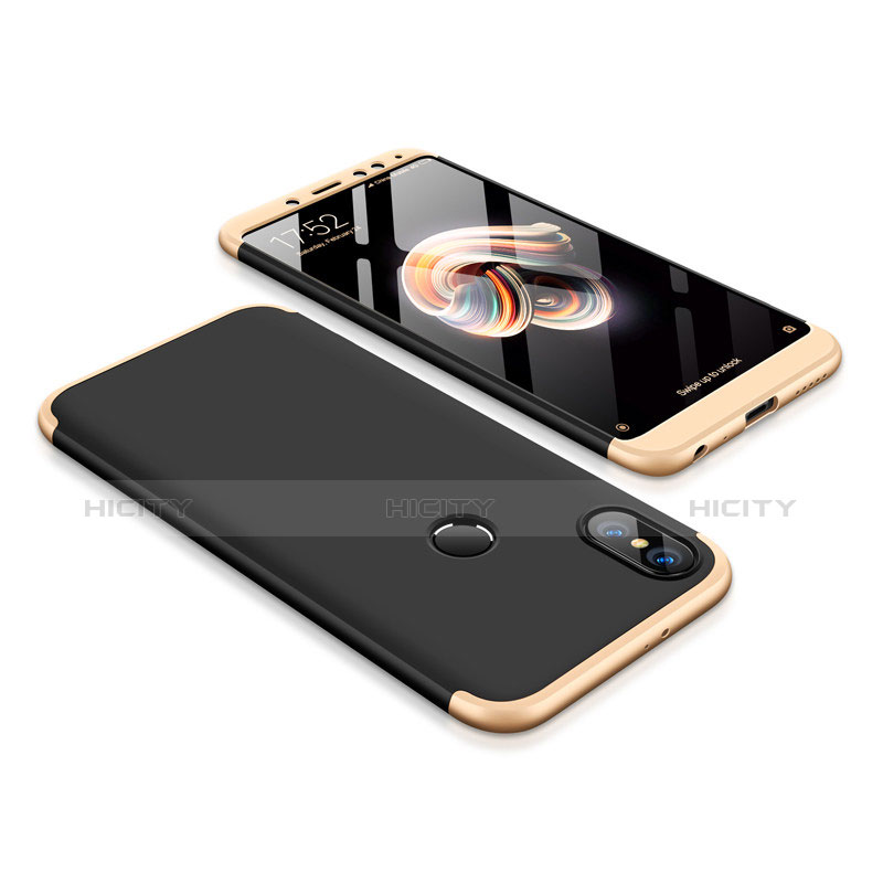 Funda Dura Plastico Rigida Carcasa Mate Frontal y Trasera 360 Grados para Xiaomi Redmi Note 5 Pro Oro y Negro