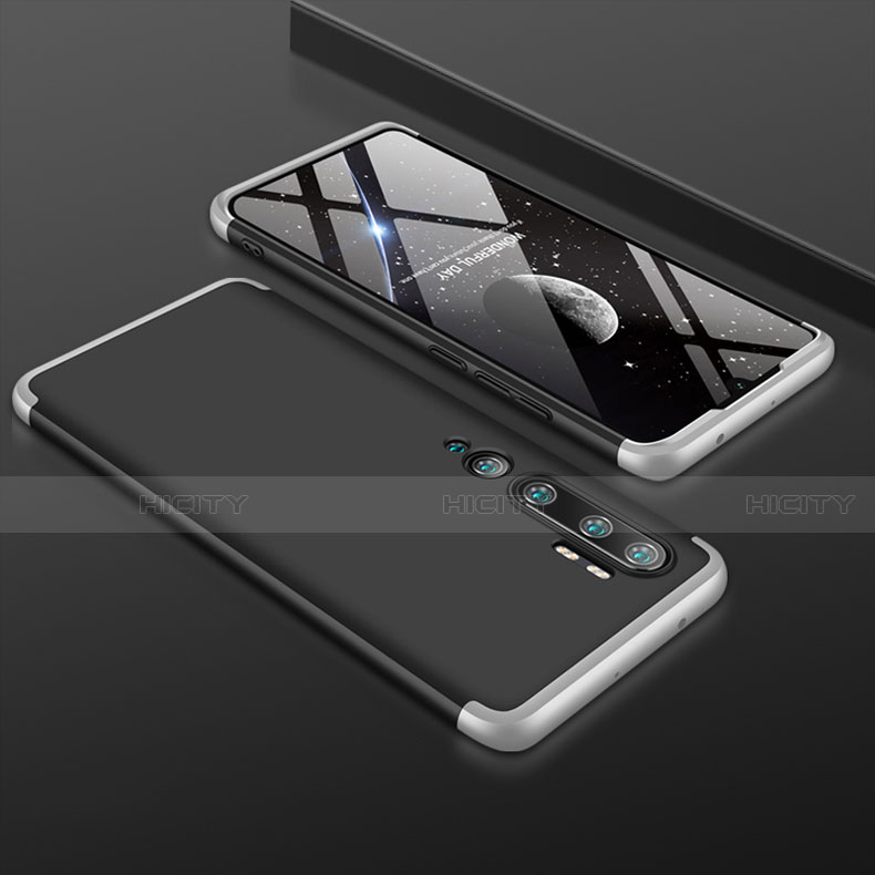 Funda Dura Plastico Rigida Carcasa Mate Frontal y Trasera 360 Grados R01 para Xiaomi Mi Note 10 Plata y Negro