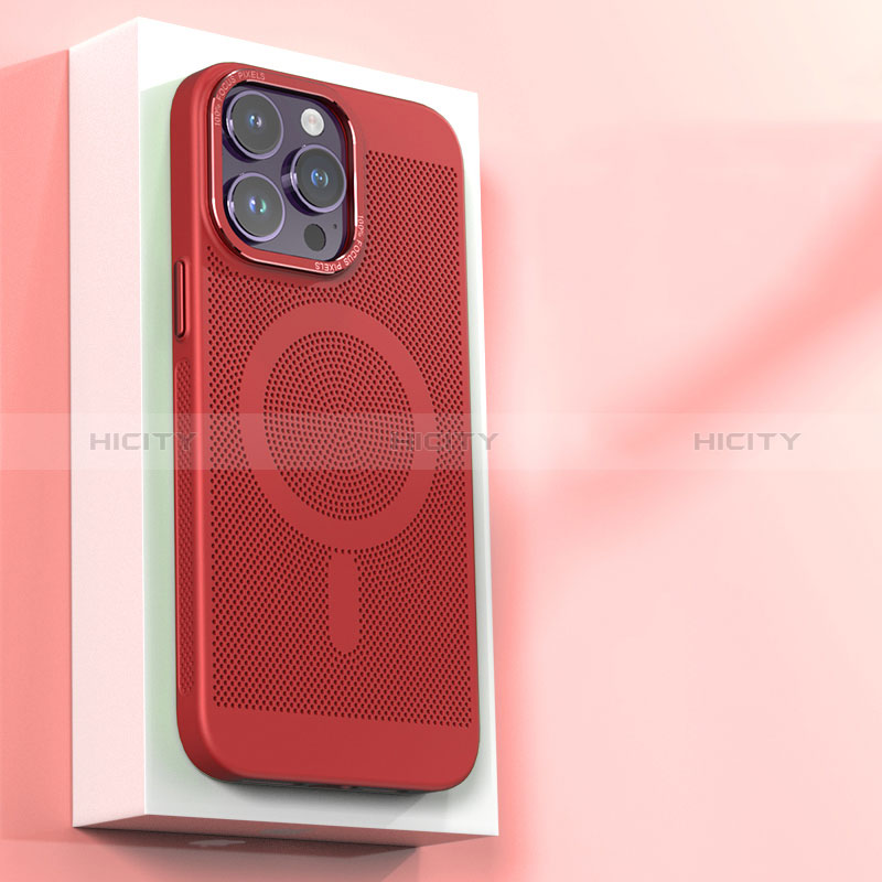 Funda Dura Plastico Rigida Carcasa Perforada con Mag-Safe Magnetic para Apple iPhone 14 Pro Max Rojo