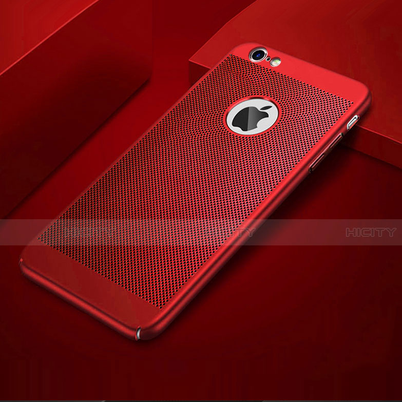 Funda Dura Plastico Rigida Carcasa Perforada para Apple iPhone 6 Rojo