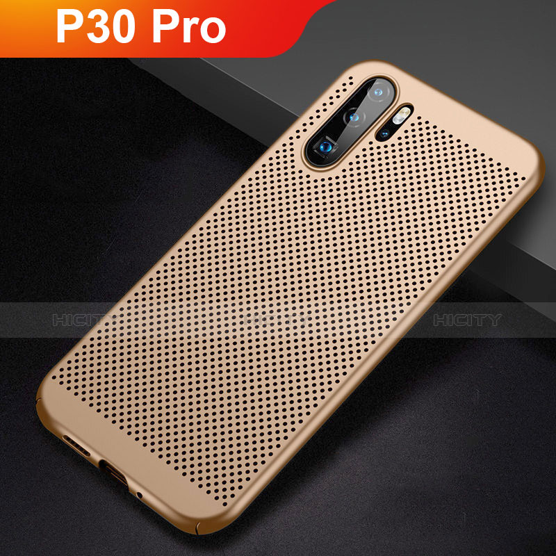 Funda Dura Plastico Rigida Carcasa Perforada para Huawei P30 Pro Oro