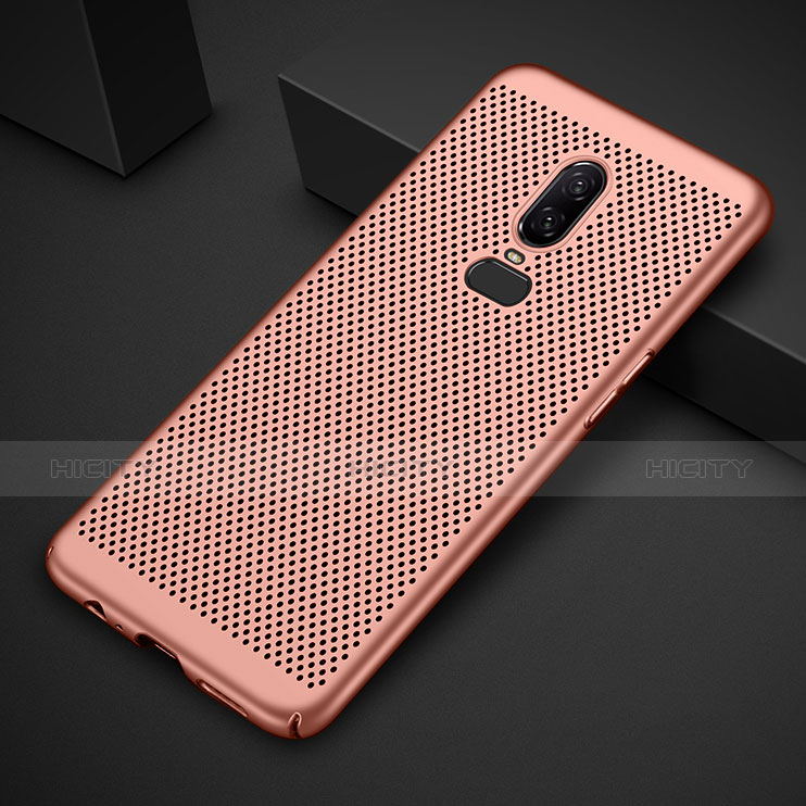 Funda Dura Plastico Rigida Carcasa Perforada para OnePlus 6T Oro Rosa