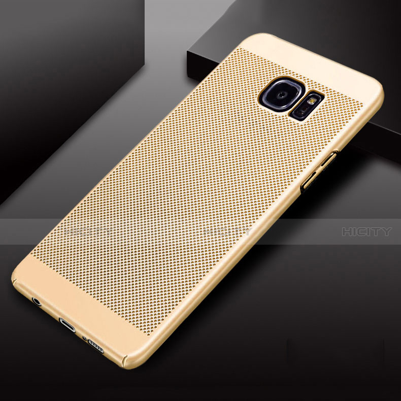 Funda Dura Plastico Rigida Carcasa Perforada para Samsung Galaxy S7 Edge G935F Oro