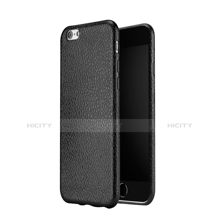 Funda Dura Plastico Rigida de Cuero para Apple iPhone 6 Negro