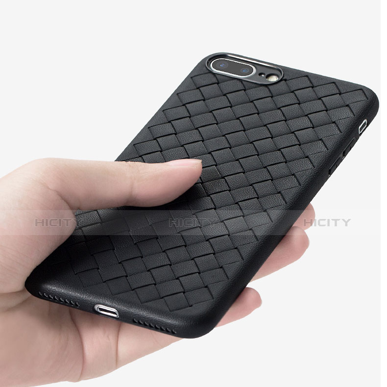 Funda Dura Plastico Rigida de Cuero para Apple iPhone 8 Plus Negro