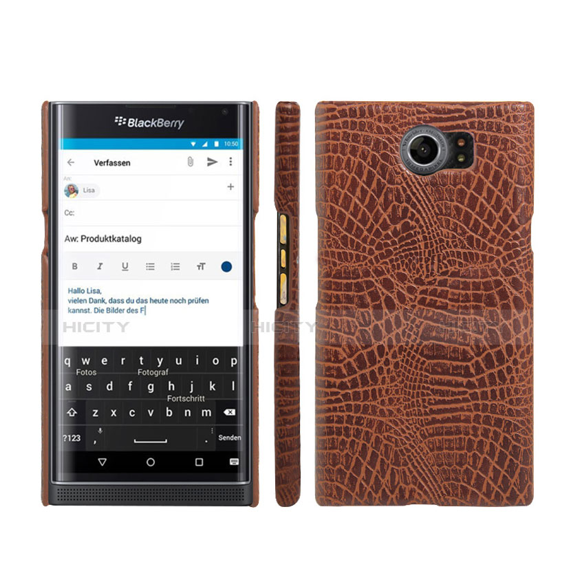 Funda Dura Plastico Rigida de Cuero para Blackberry Priv Marron