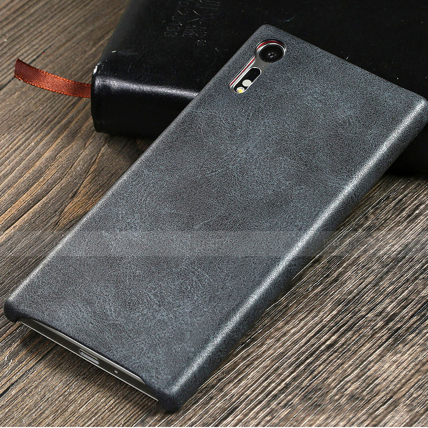 Funda Dura Plastico Rigida de Cuero para Sony Xperia XZs Negro