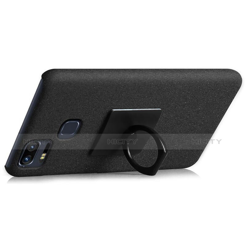 Funda Dura Plastico Rigida Fino Arenisca con Anillo de dedo Soporte para Asus Zenfone 3 Zoom Negro