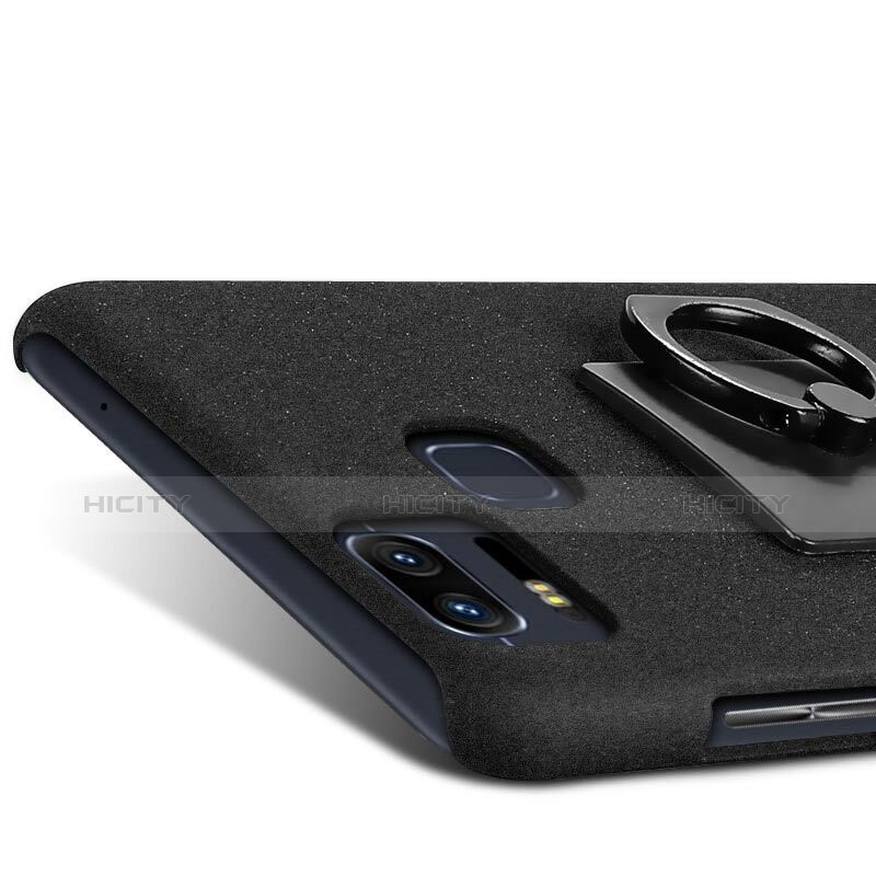 Funda Dura Plastico Rigida Fino Arenisca con Anillo de dedo Soporte para Asus Zenfone 3 Zoom Negro