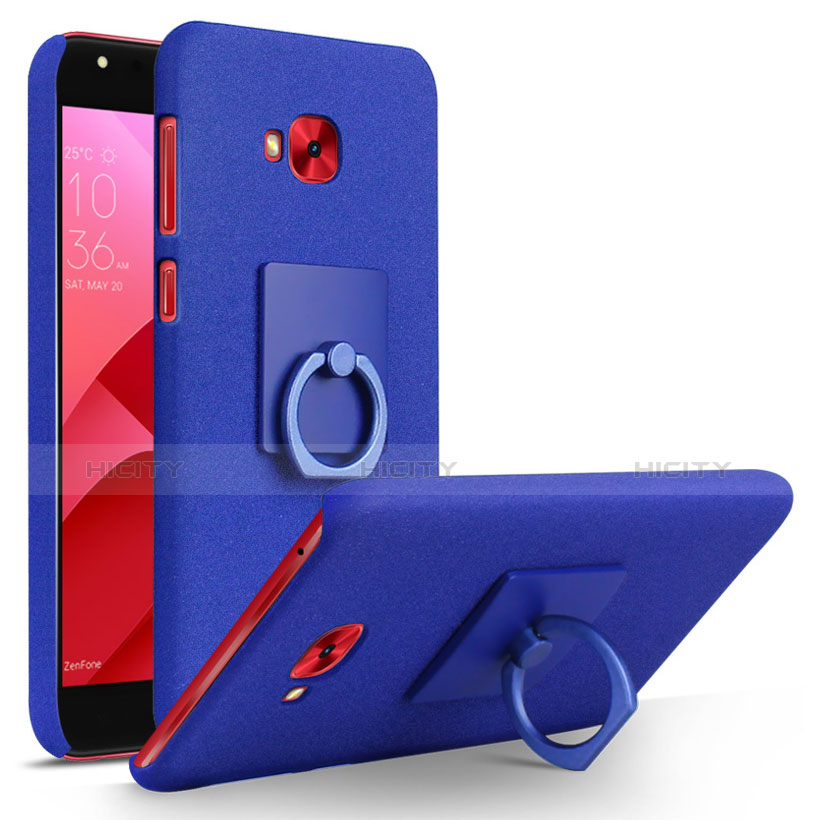 Funda Dura Plastico Rigida Fino Arenisca con Anillo de dedo Soporte para Asus Zenfone 4 Selfie Pro Azul