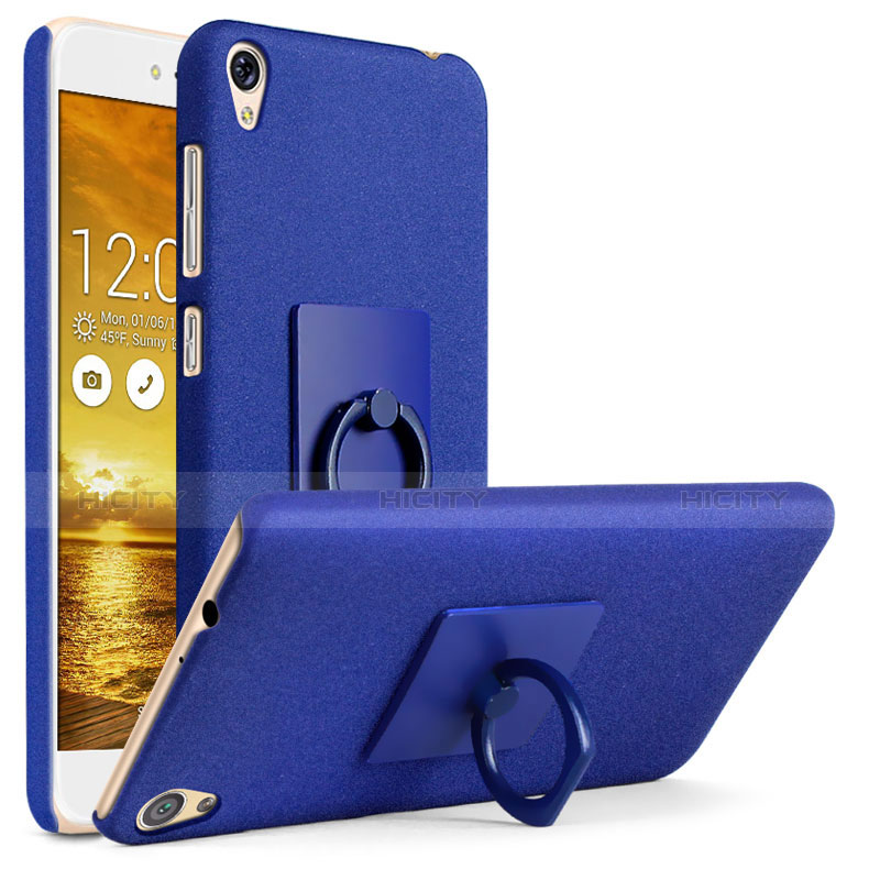 Funda Dura Plastico Rigida Fino Arenisca con Anillo de dedo Soporte para Asus Zenfone Live ZB501KL Azul