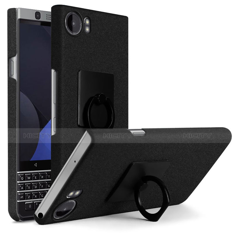 Funda Dura Plastico Rigida Fino Arenisca con Anillo de dedo Soporte para Blackberry KEYone Negro