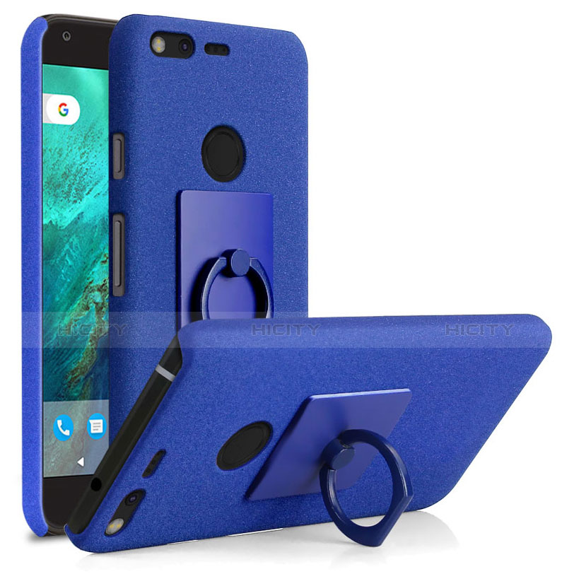 Funda Dura Plastico Rigida Fino Arenisca con Anillo de dedo Soporte para Google Pixel XL Azul