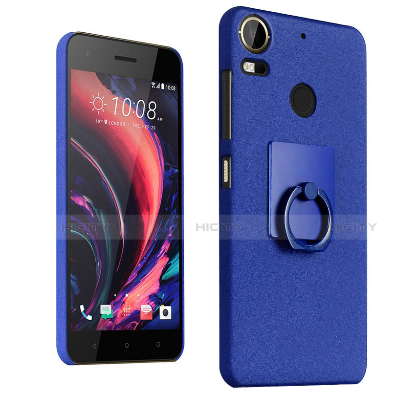 Funda Dura Plastico Rigida Fino Arenisca con Anillo de dedo Soporte para HTC Desire 10 Pro Azul