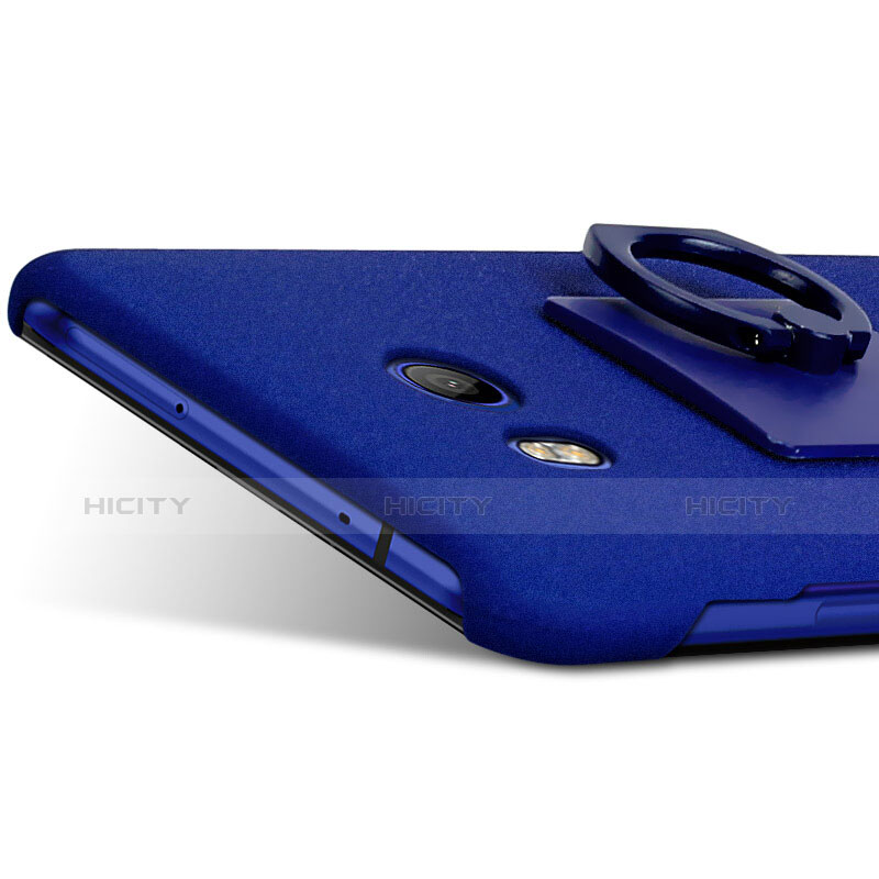 Funda Dura Plastico Rigida Fino Arenisca con Anillo de dedo Soporte para HTC U11 Azul