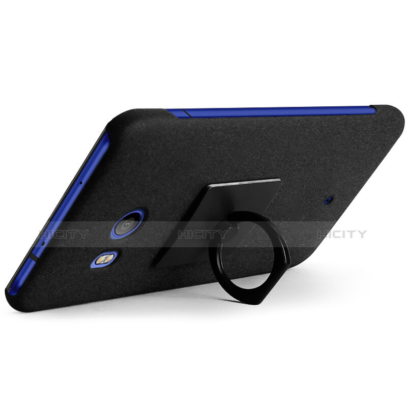 Funda Dura Plastico Rigida Fino Arenisca con Anillo de dedo Soporte para HTC U11 Negro