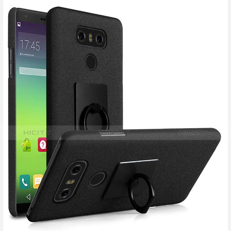 Funda Dura Plastico Rigida Fino Arenisca con Anillo de dedo Soporte para LG G6 Negro