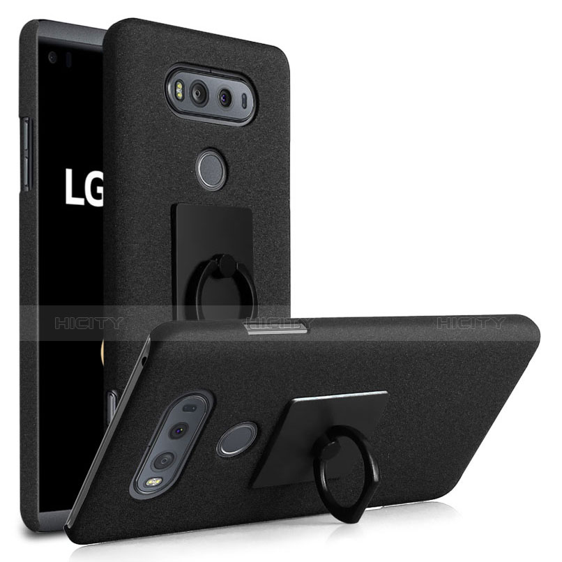 Funda Dura Plastico Rigida Fino Arenisca con Anillo de dedo Soporte para LG V20 Negro