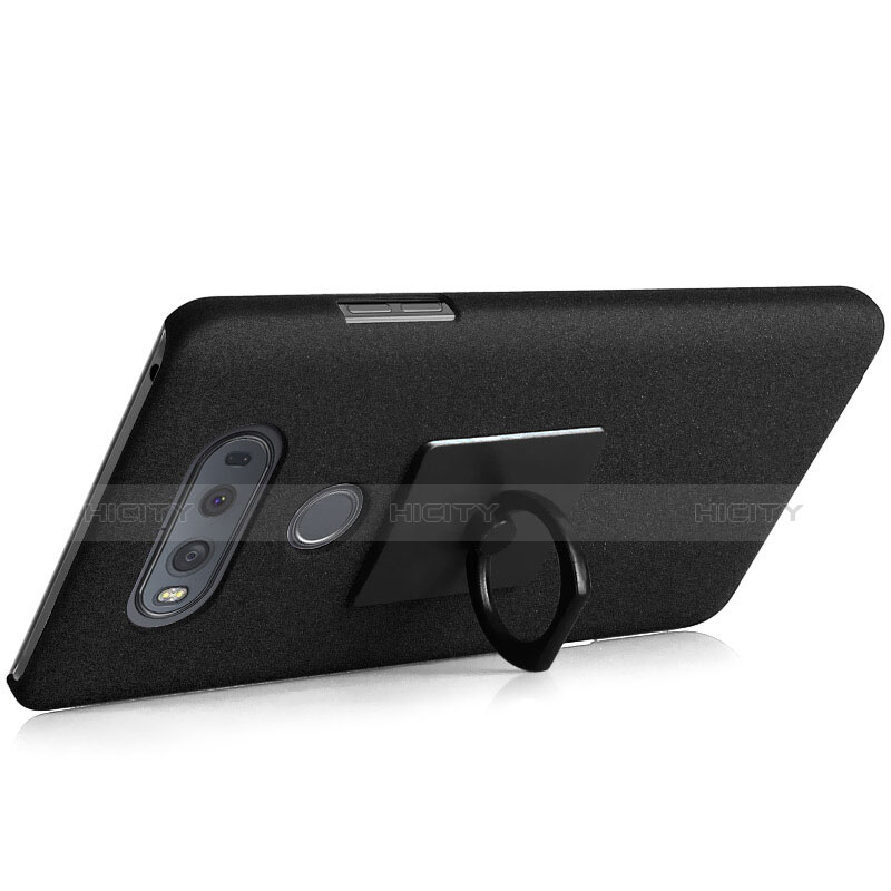 Funda Dura Plastico Rigida Fino Arenisca con Anillo de dedo Soporte para LG V20 Negro