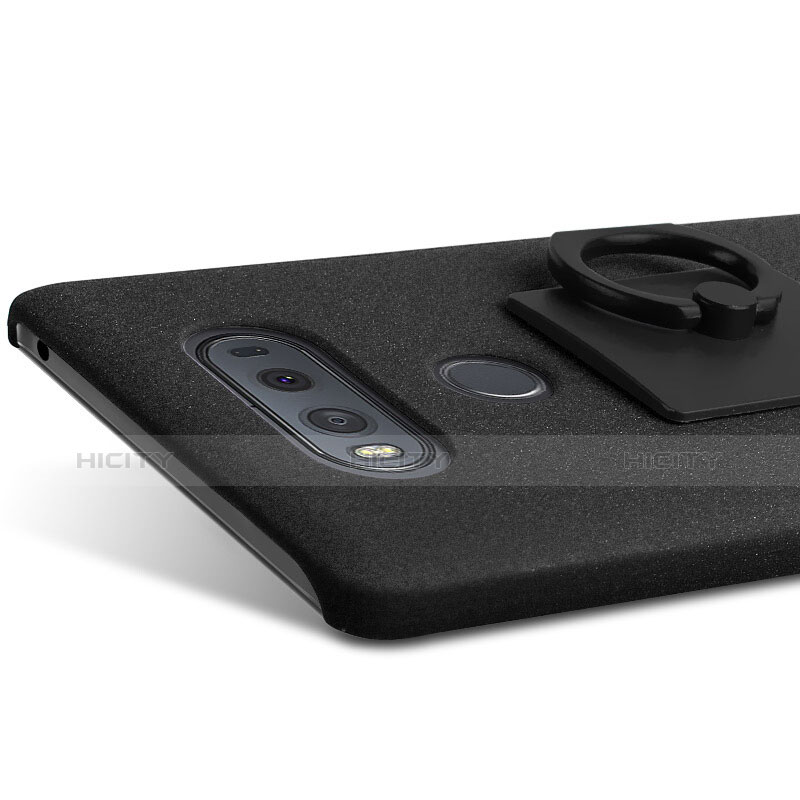 Funda Dura Plastico Rigida Fino Arenisca con Anillo de dedo Soporte para LG V20 Negro