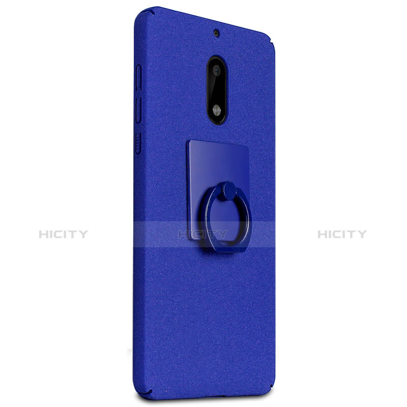 Funda Dura Plastico Rigida Fino Arenisca con Anillo de dedo Soporte para Nokia 6 Azul