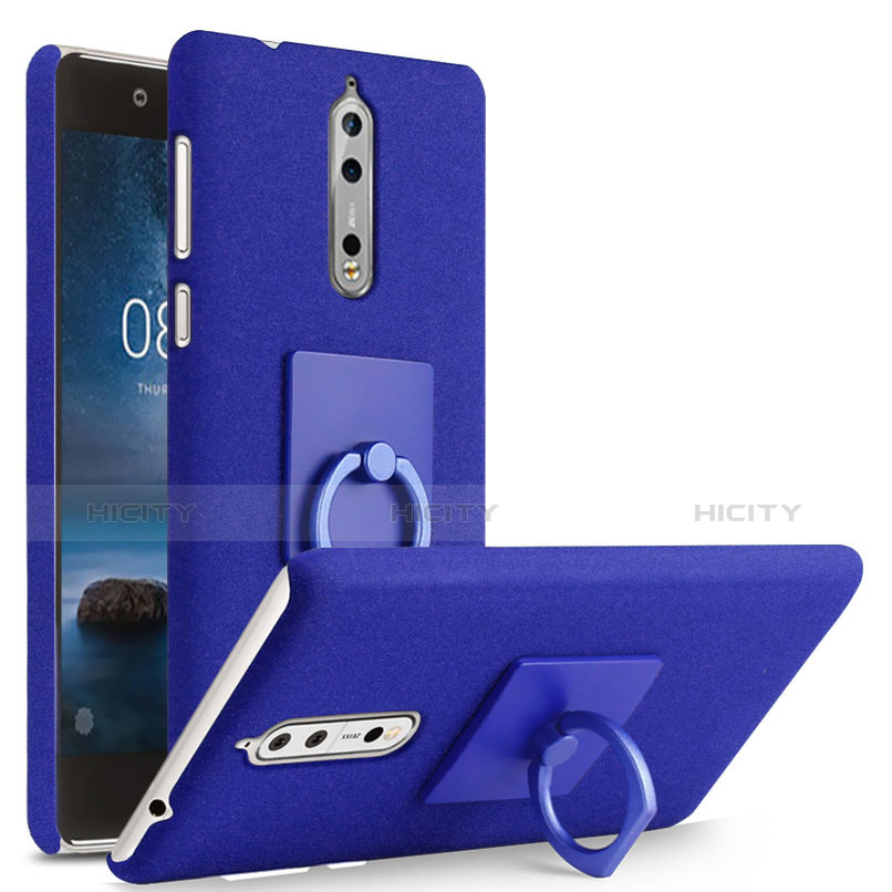 Funda Dura Plastico Rigida Fino Arenisca con Anillo de dedo Soporte para Nokia 8 Azul