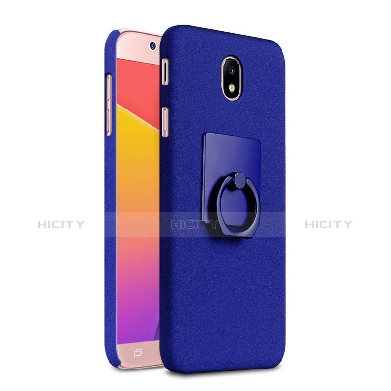 Funda Dura Plastico Rigida Fino Arenisca con Anillo de dedo Soporte para Samsung Galaxy J7 (2017) Duos J730F Azul